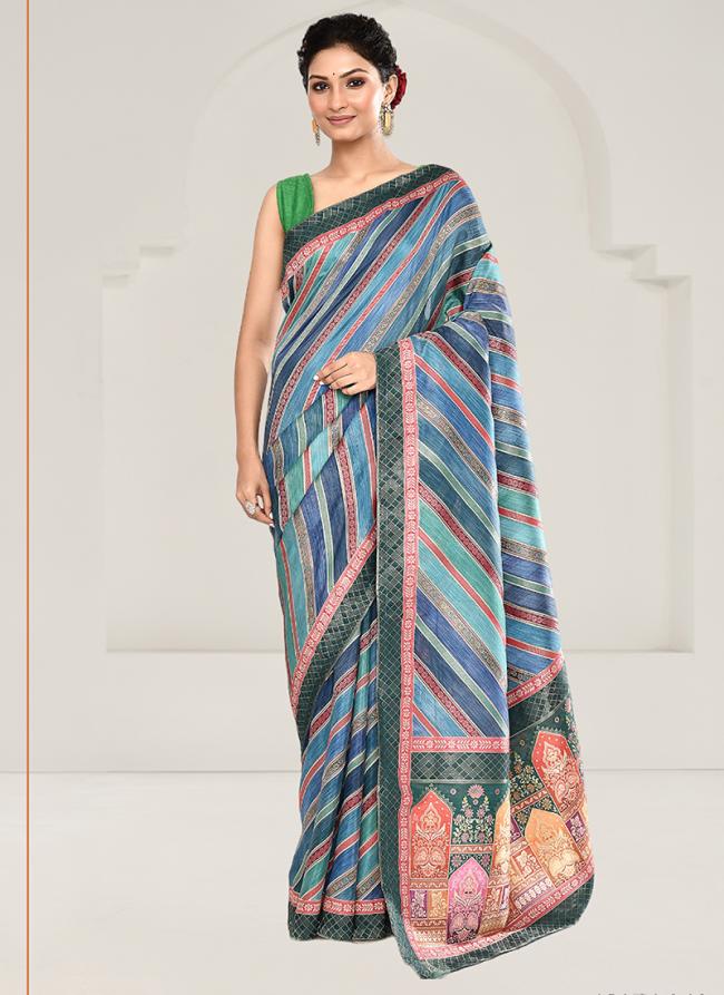 Tussar Silk Rama  Casual Wear Kalamkari Work Saree